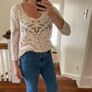 Anthropologie Cream Eyelet Cream Blouse